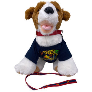 Build A Bear White And Brown Skater Puppy Dog Red Lead Decor Stuffed 16" Animal